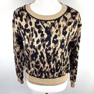 Anthropologie John + Jenn Sweater Womens Size XS Leopard Animal Print Tan Black